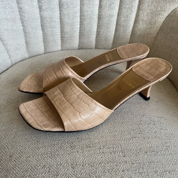 SOLD Stuart Weitzman Kitten Heeled Mules Peep Toe - Picture 5 of 7